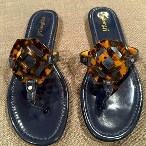 J. M cLaughlin Lucy Sandals in BLUE Patent Leather w/tortoise emblem Size 9.5